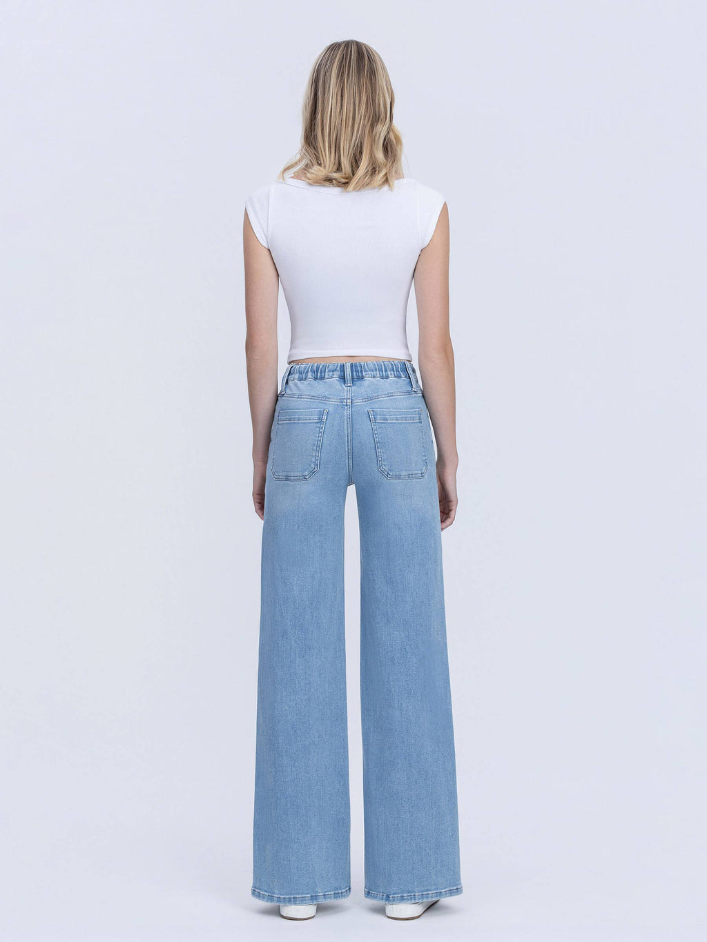 HIGH RISE ELASTIC WB WITH DRAWSTRING WIDE LEG JEANS