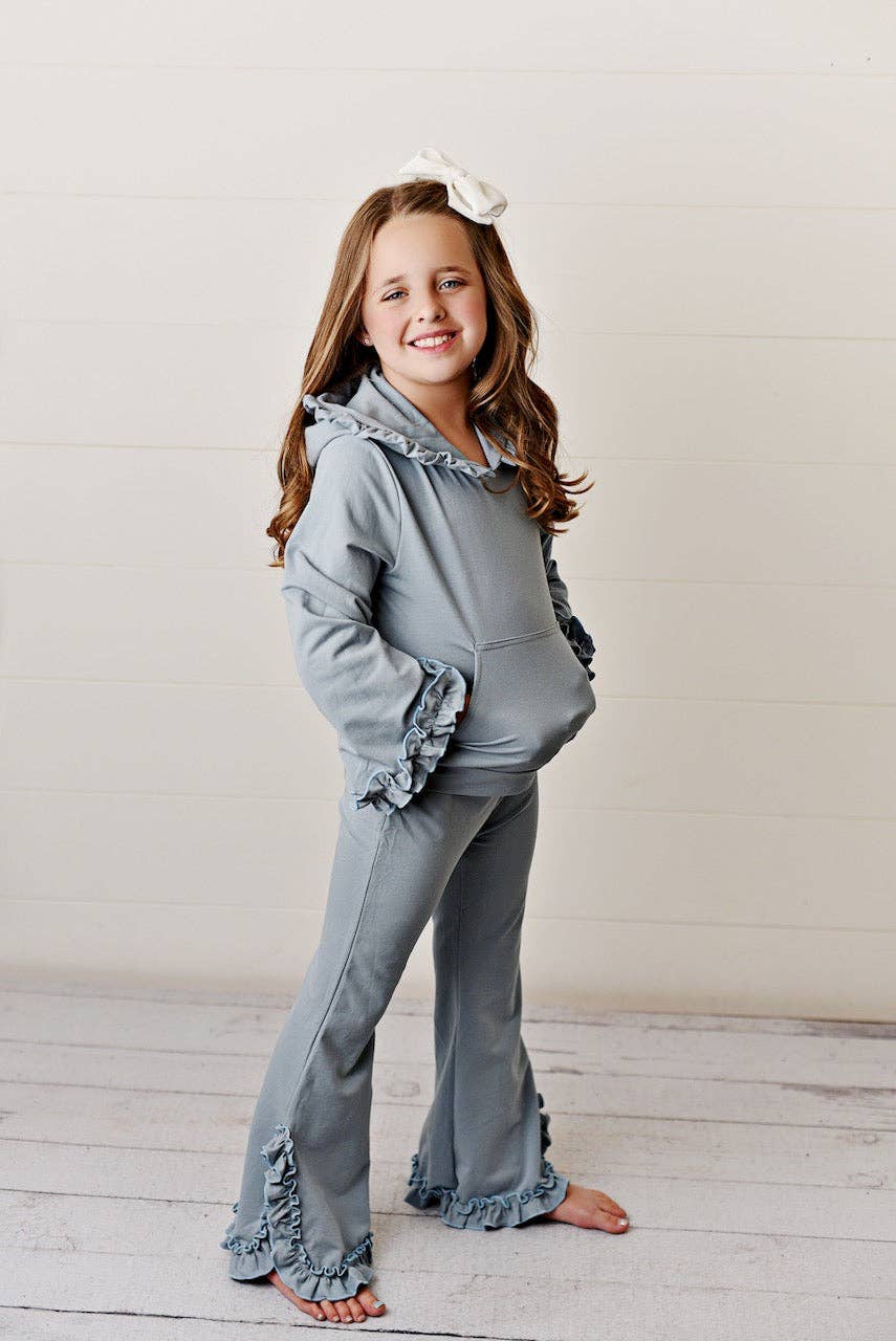 Kids Blue Gray Hooded Ruffle Set