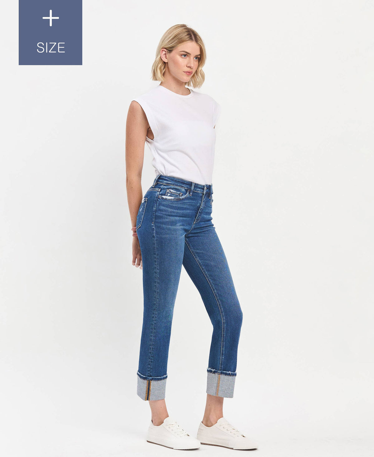 PLUS SIZE VERVET HIGH RISE CUFFED SLIM STRAIGHT JEANS