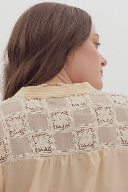 Mocha Blouse with Crochet Detail - Plus Size