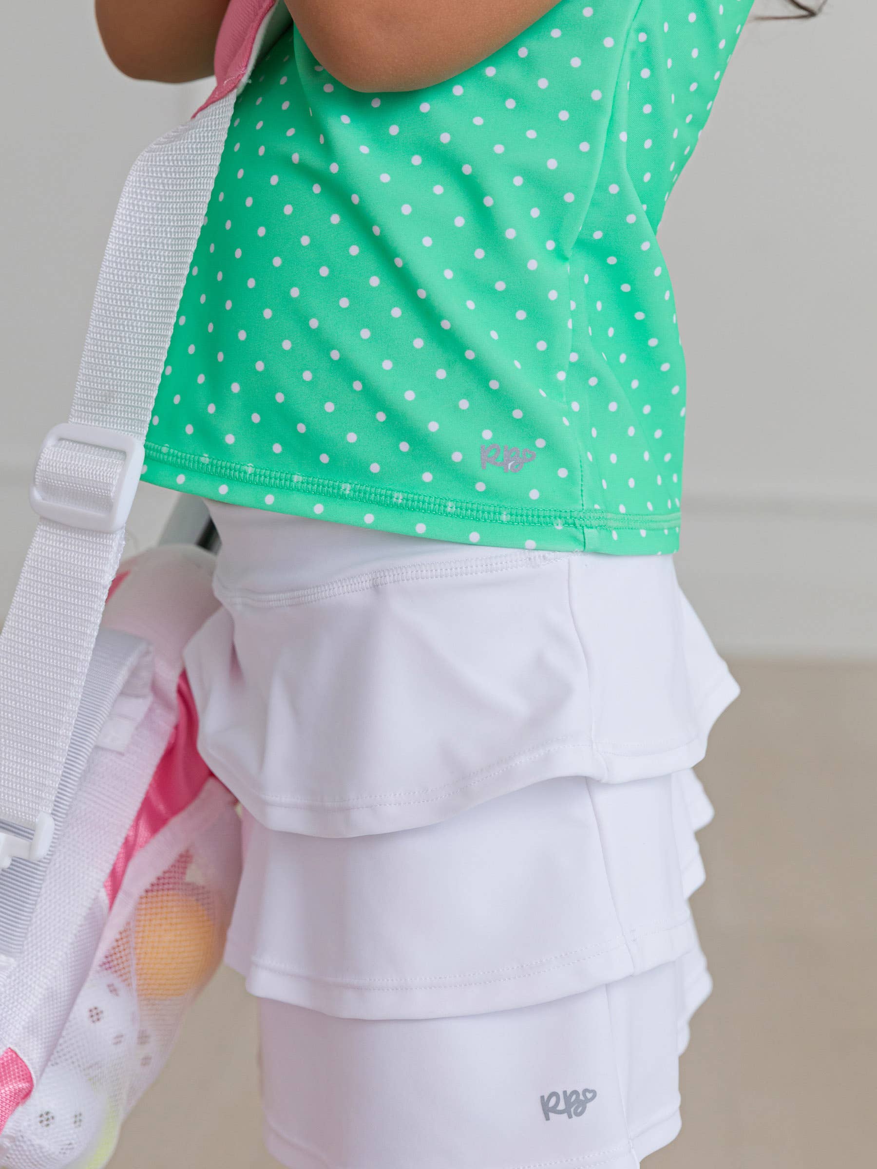 Girls Spring Green Micro Dot Sleeveless Zip Ruffle Sleeve Active Top