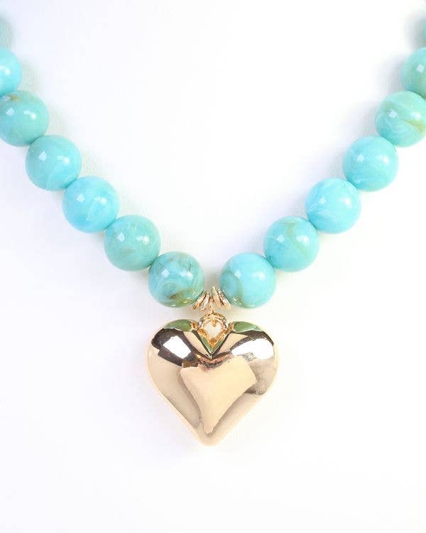 Marjorie Marble Beaded Heart Necklace Turquoise: Default