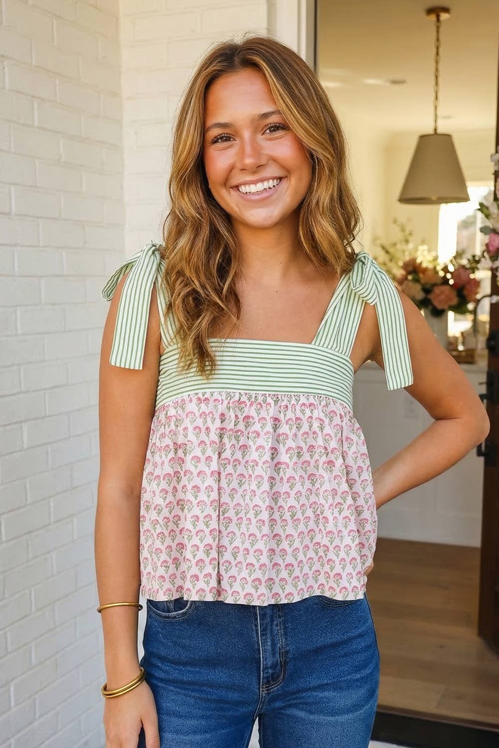 Floral Printed Knot Strap Tank/XL