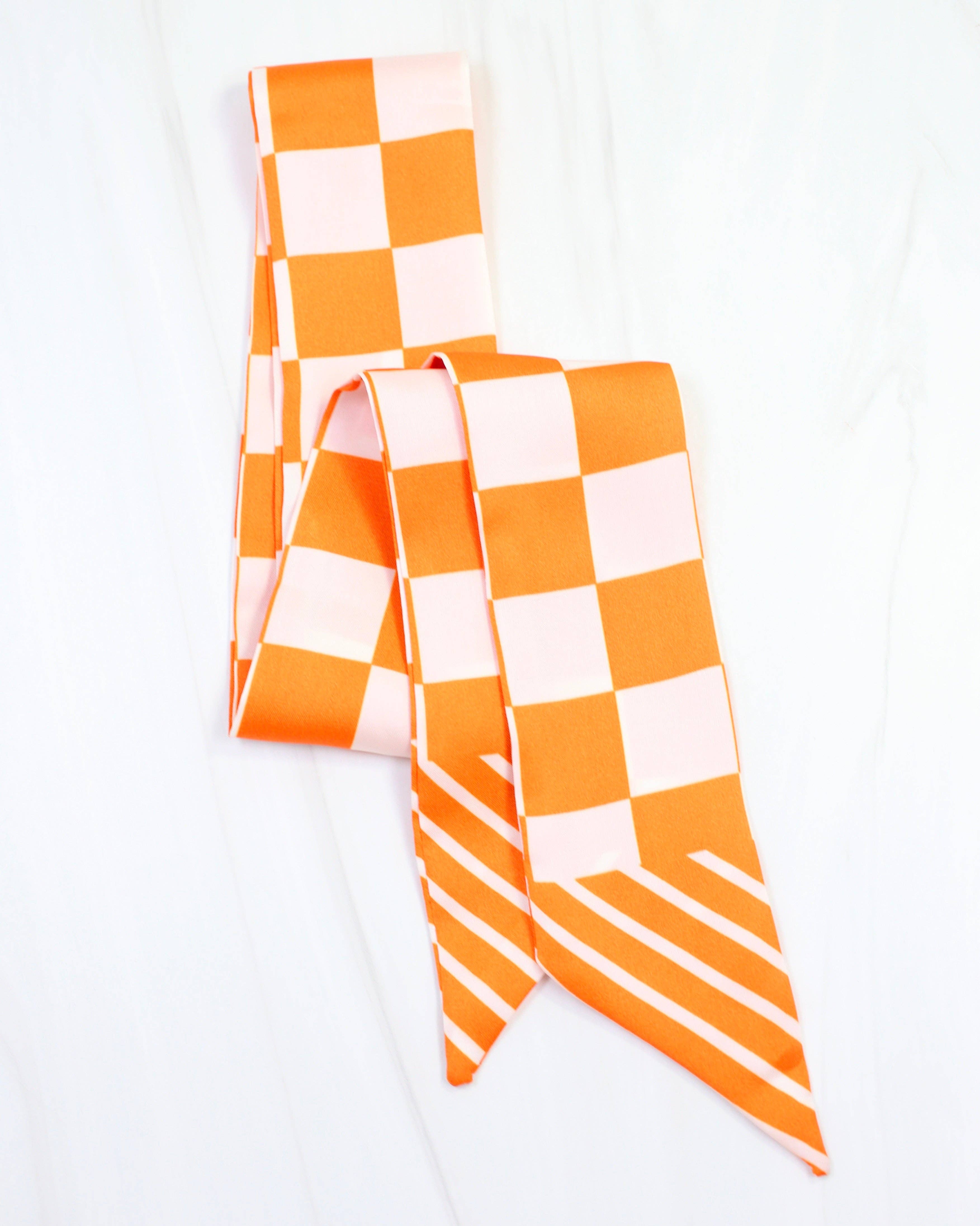 Calloway Checked Skinny Scarf Orange White