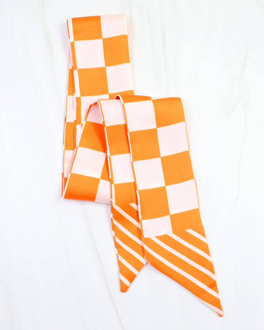 Caroline Hill Calloway Checked Skinny Scarf Orange White