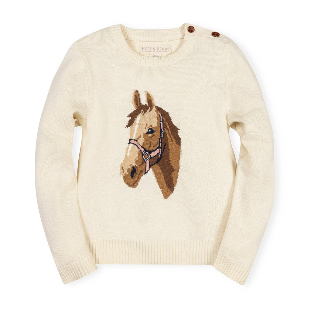 Organic Horse Intarsia Sweater: Ivory Horse Intarsia / L (10/12)