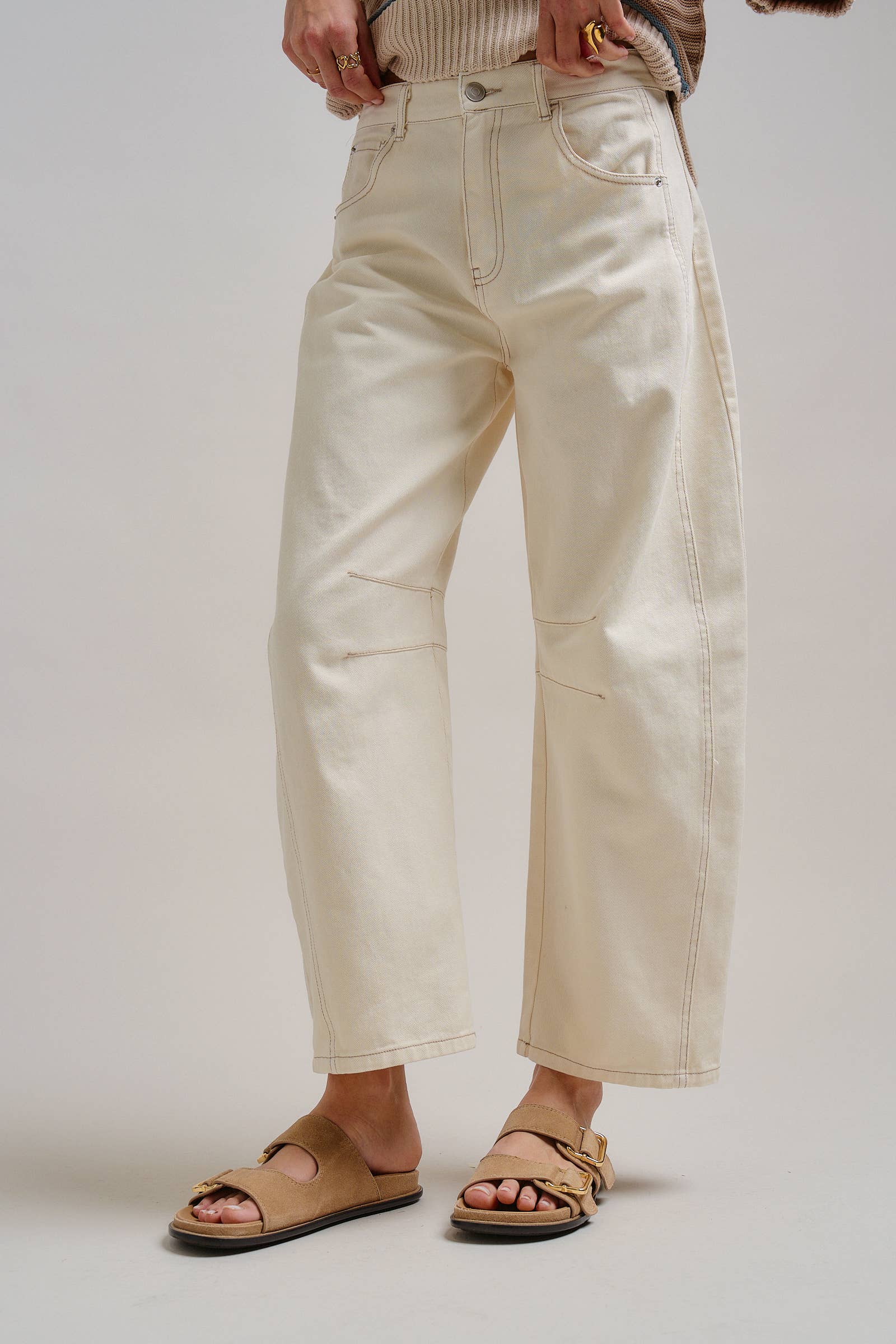 Ecru White Wide Leg Barrel Jeans