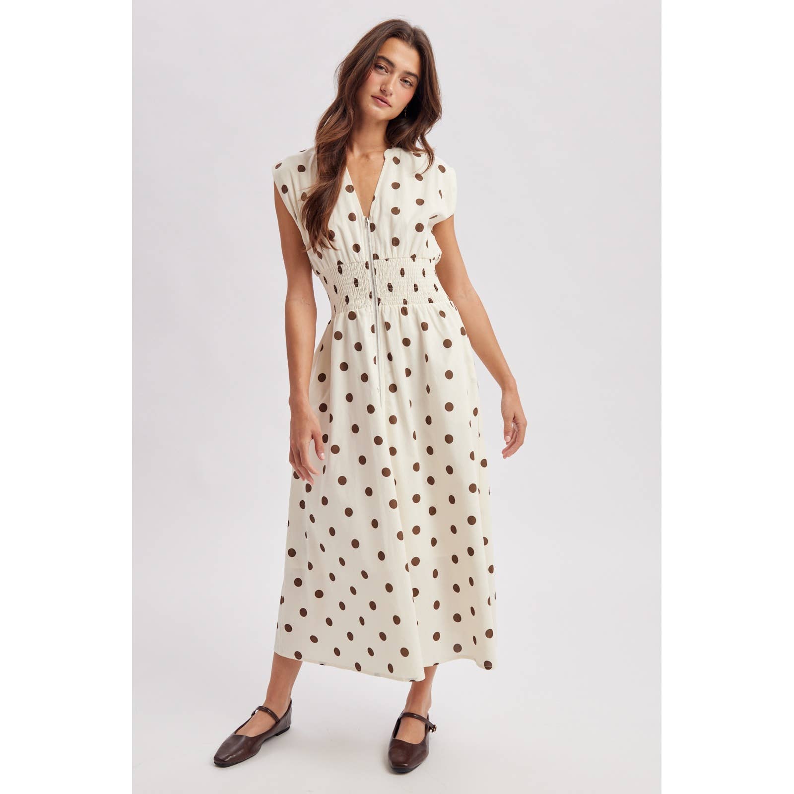 POLKA DOT ZIP MIDI DRESS