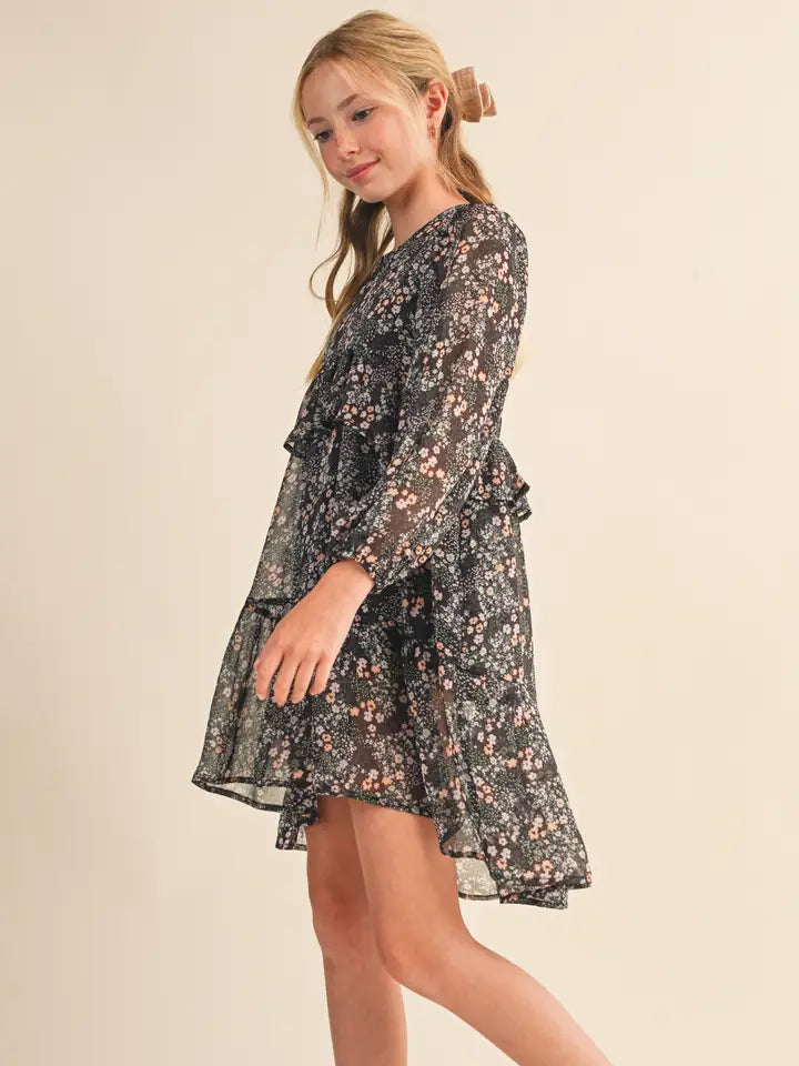 Heart and Arrow Girls Layered Hi Low Midi Dress